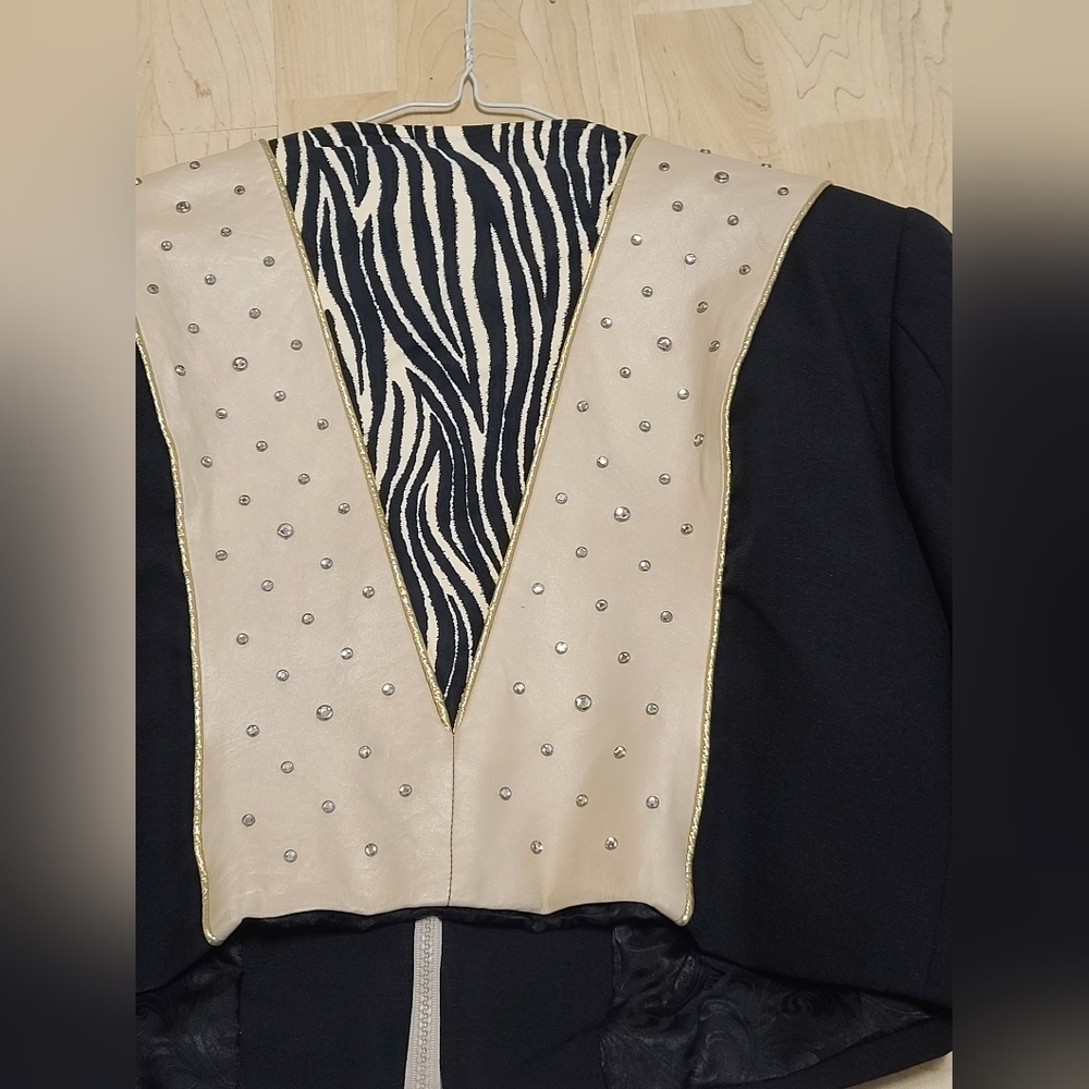 Vintage Hobby Horse cropped leather zebra print sequin and cream jacket XL - Picture 10 of 10